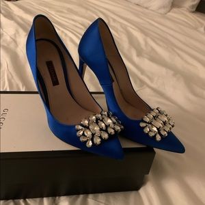 Blue satin heels